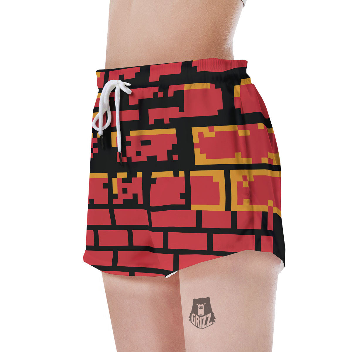 Wall Orange 8-Bit Pixel Print Women's Shorts-grizzshop