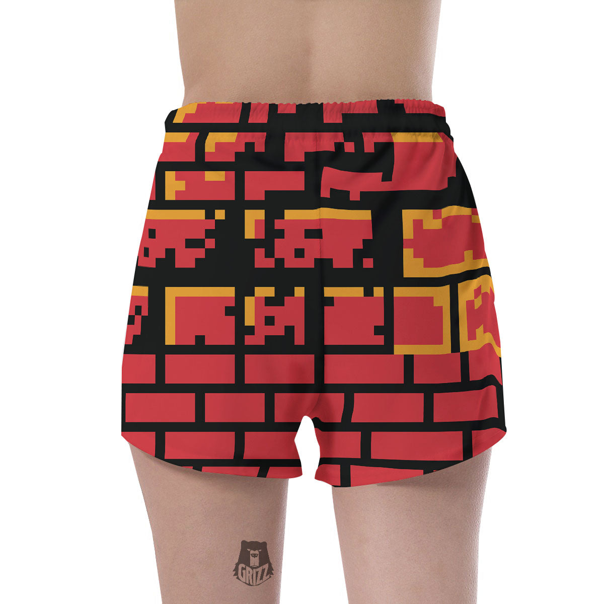 Wall Orange 8-Bit Pixel Print Women's Shorts-grizzshop