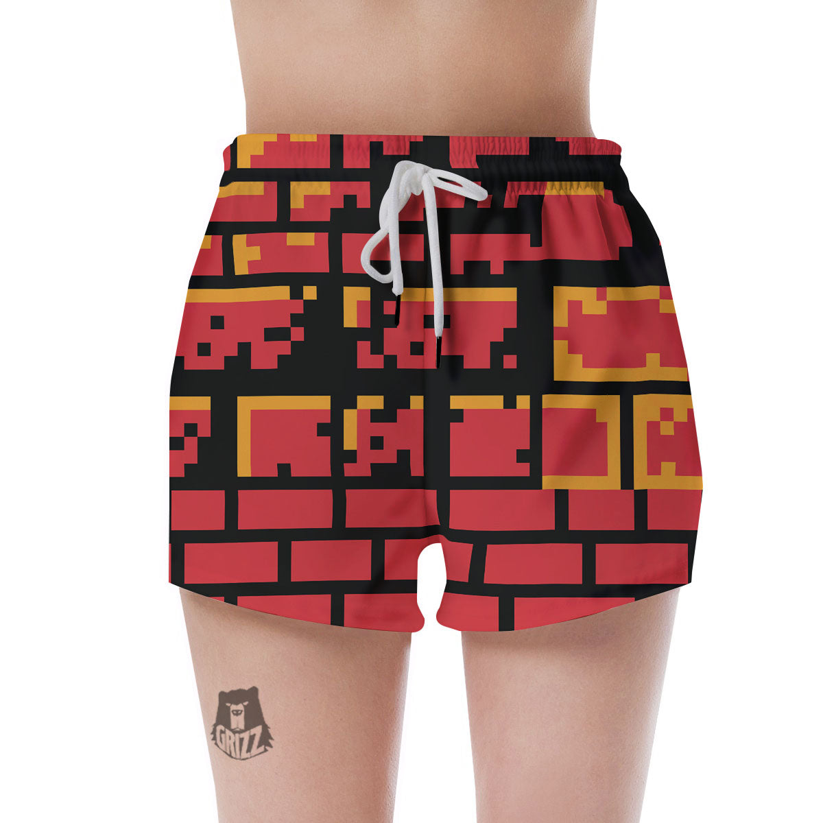 Wall Orange 8-Bit Pixel Print Women's Shorts-grizzshop
