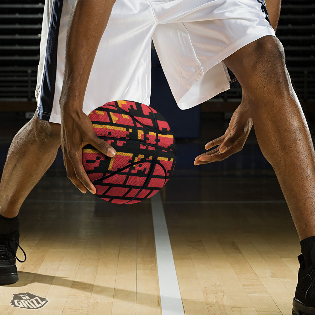 Wall Orange 8-Bit Pixel Print Basketball