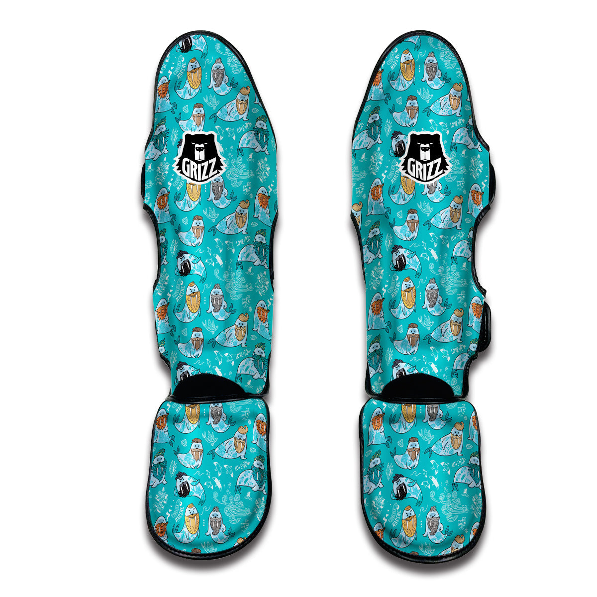 Walrus Blue TattooPrint Pattern Muay Thai Shin Guards-grizzshop