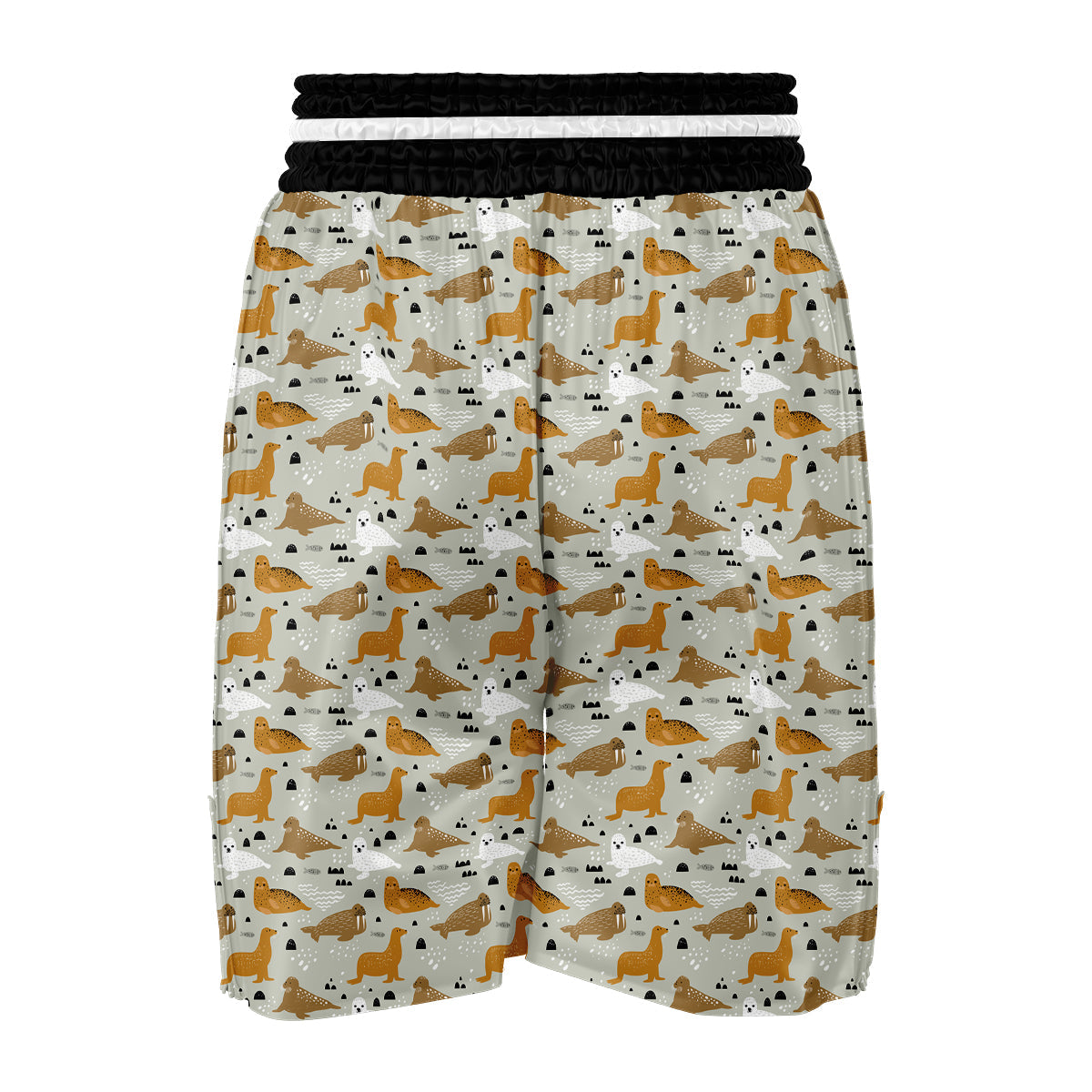 Walrus Brown And White Print Pattern Boxing Shorts-grizzshop