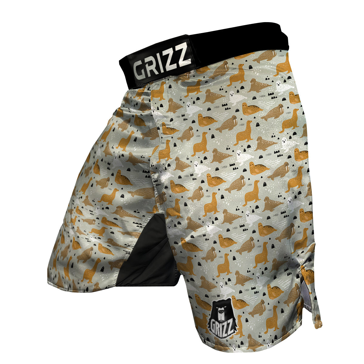 Walrus Brown And White Print Pattern MMA Shorts-grizzshop