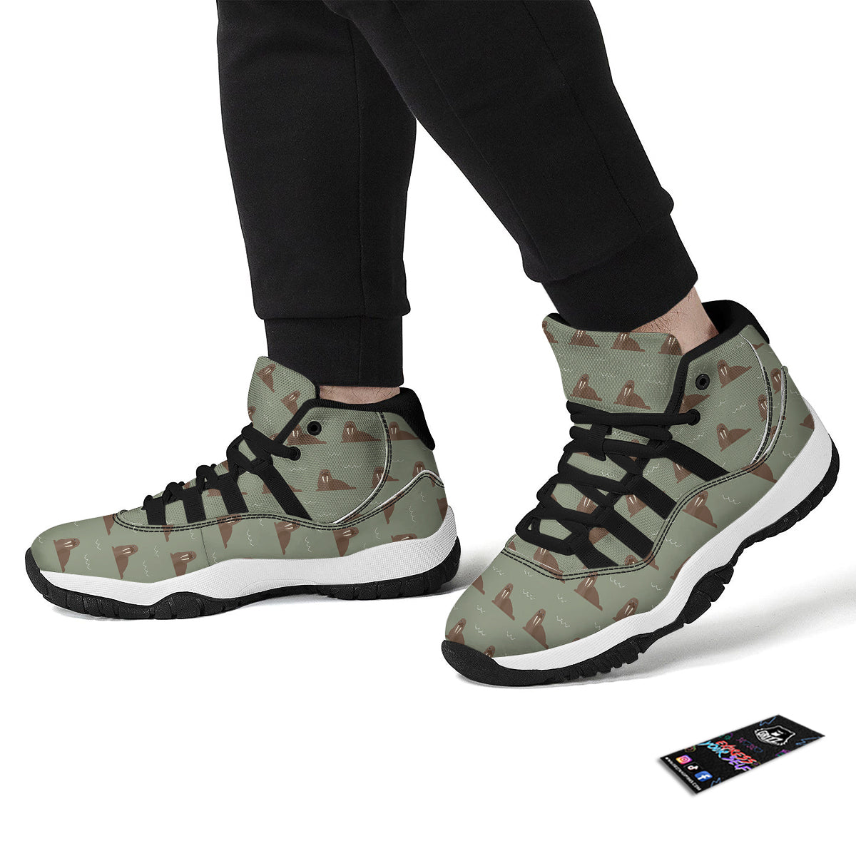 Walrus Brown Print Pattern Black Bball Shoes-grizzshop
