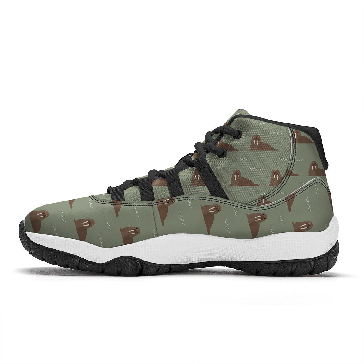Walrus Brown Print Pattern Black Bball Shoes-grizzshop