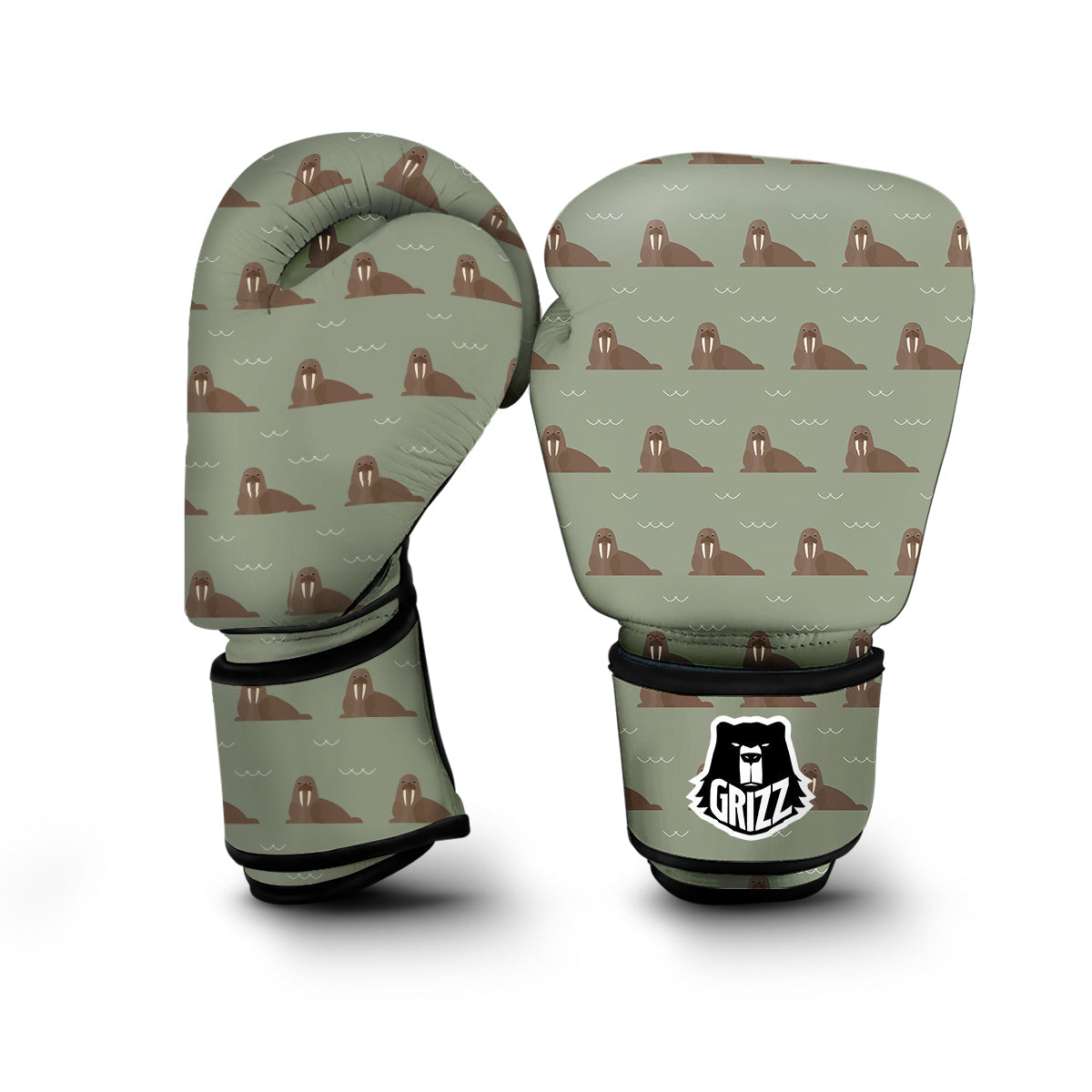 Walrus Brown Print Pattern Boxing Gloves-grizzshop