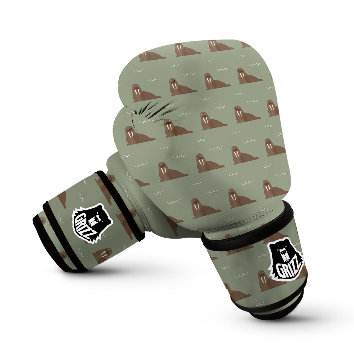 Walrus Brown Print Pattern Boxing Gloves-grizzshop