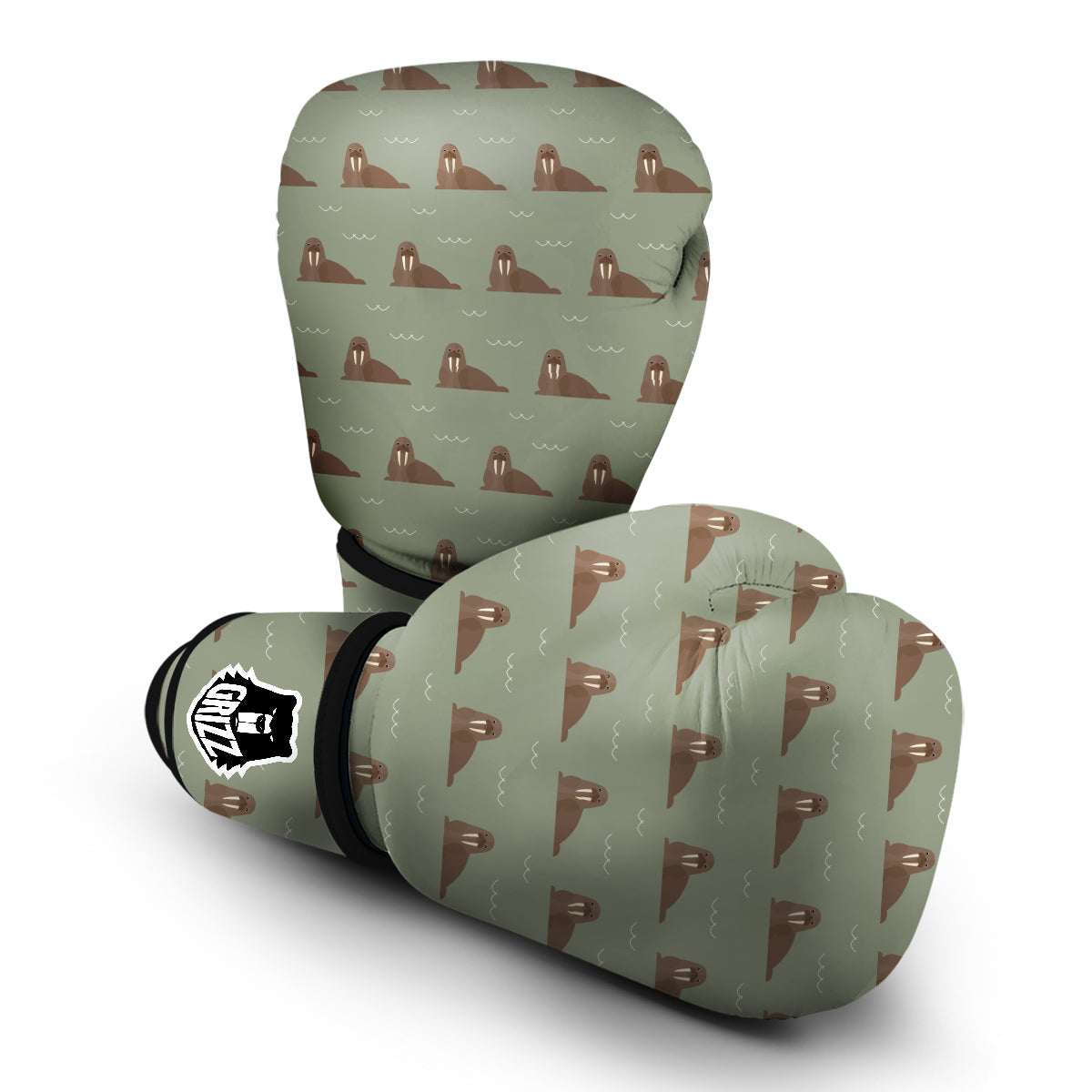 Walrus Brown Print Pattern Boxing Gloves-grizzshop