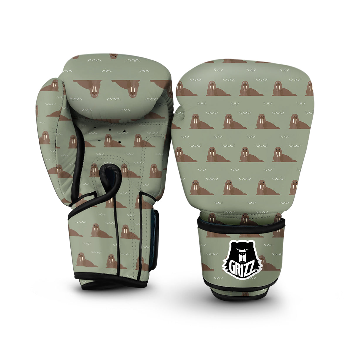 Walrus Brown Print Pattern Boxing Gloves-grizzshop