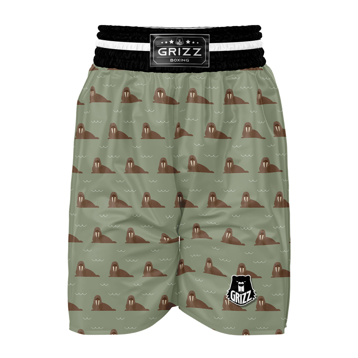 Walrus Brown Print Pattern Boxing Shorts-grizzshop