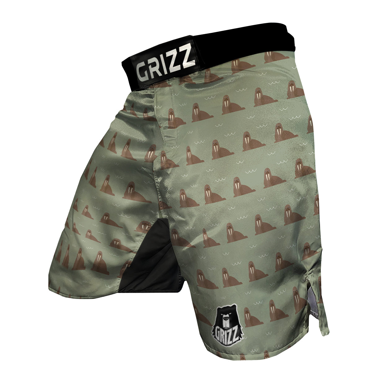Walrus Brown Print Pattern MMA Shorts-grizzshop