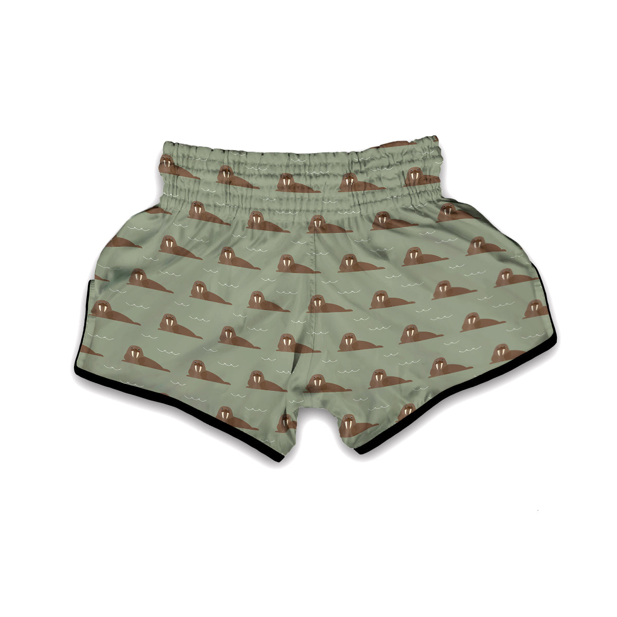 Walrus Brown Print Pattern Muay Thai Boxing Shorts-grizzshop