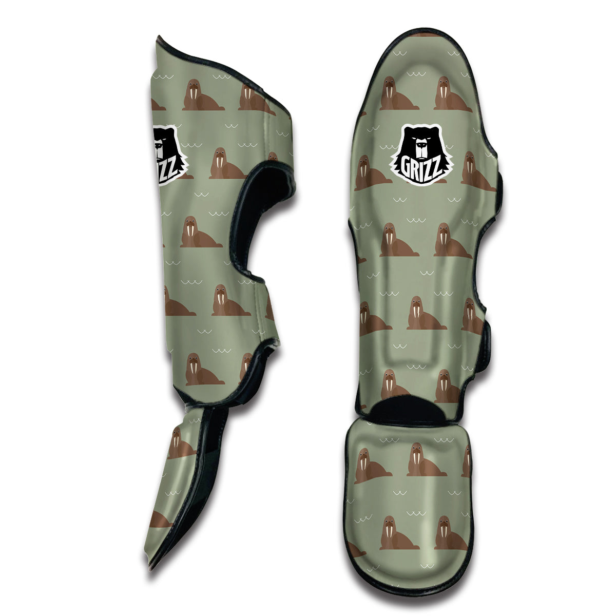 Walrus Brown Print Pattern Muay Thai Shin Guards-grizzshop