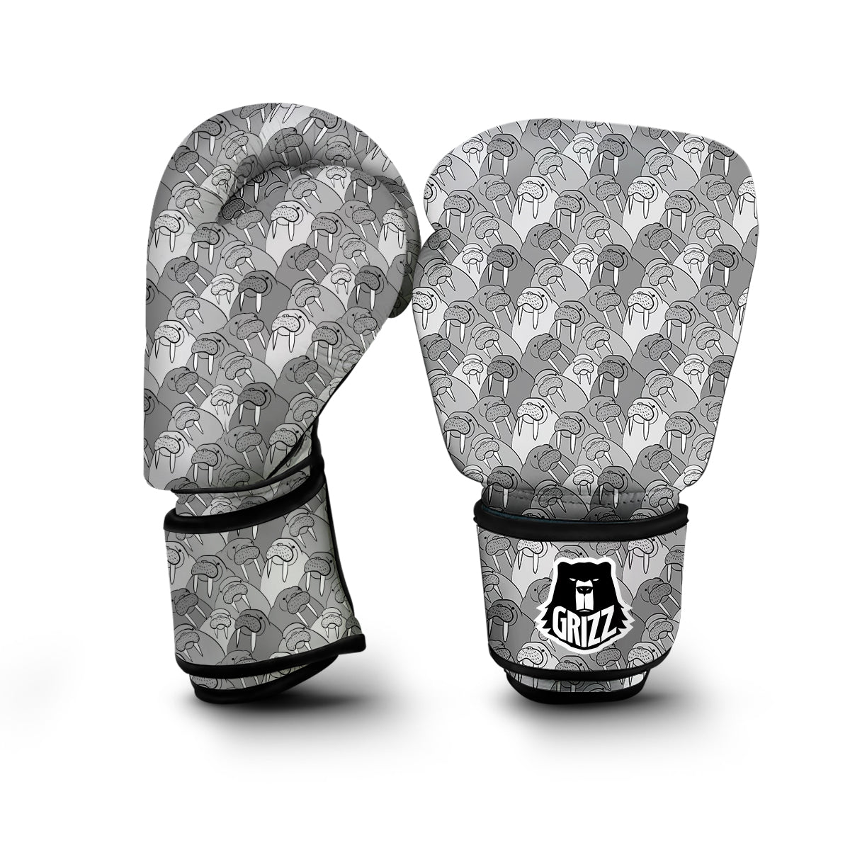 Walrus Grey Print Pattern Boxing Gloves-grizzshop