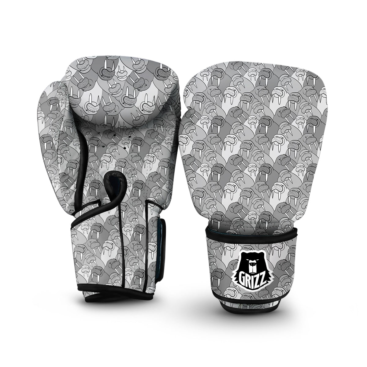 Walrus Grey Print Pattern Boxing Gloves-grizzshop