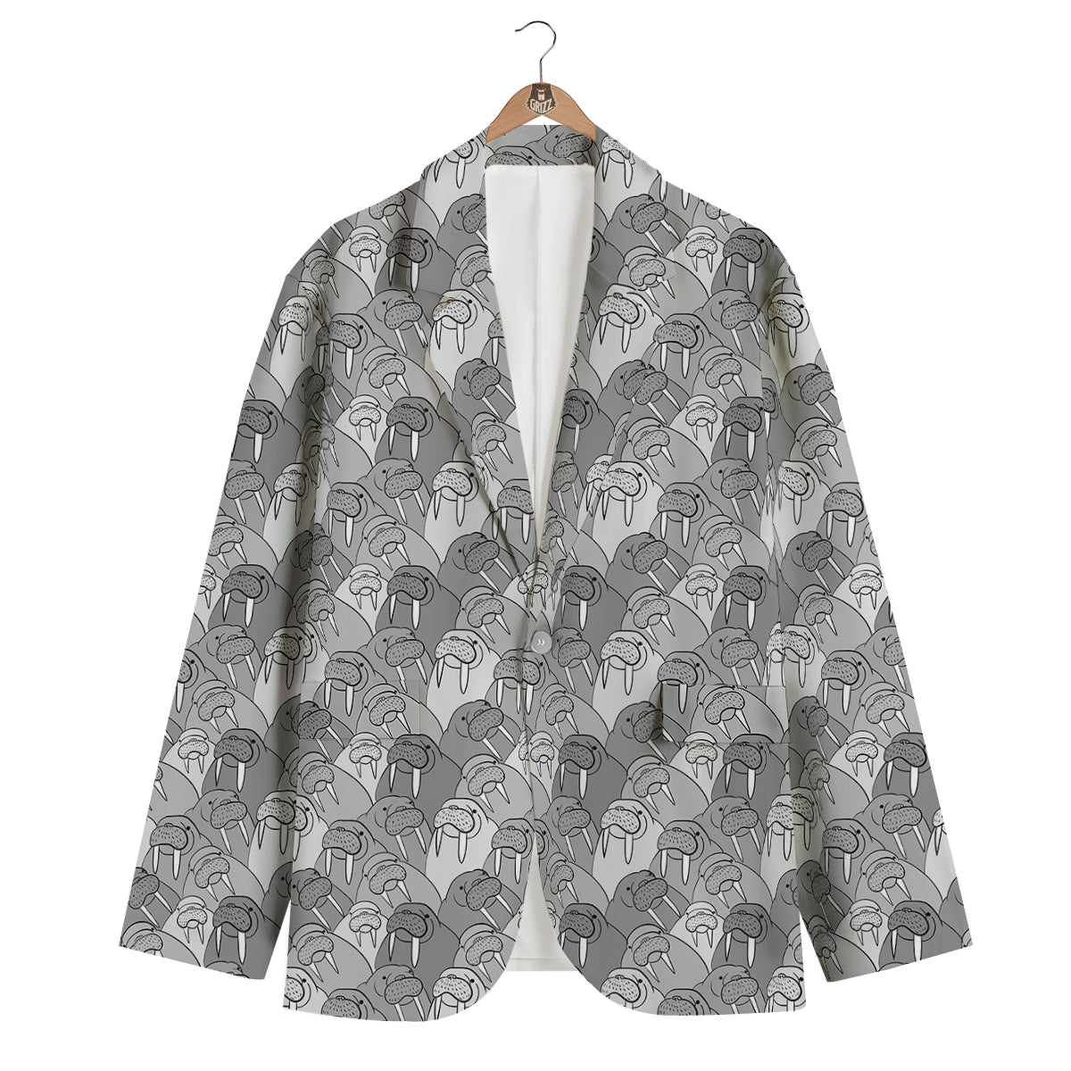 Walrus Grey Print Pattern Men's Blazer-grizzshop