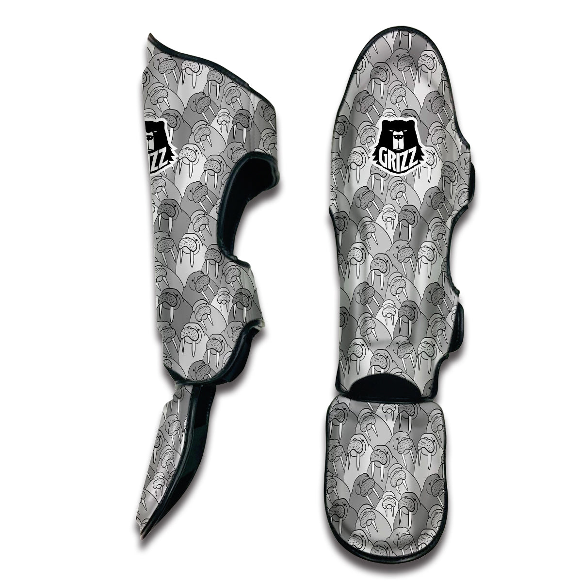 Walrus Grey Print Pattern Muay Thai Shin Guards-grizzshop