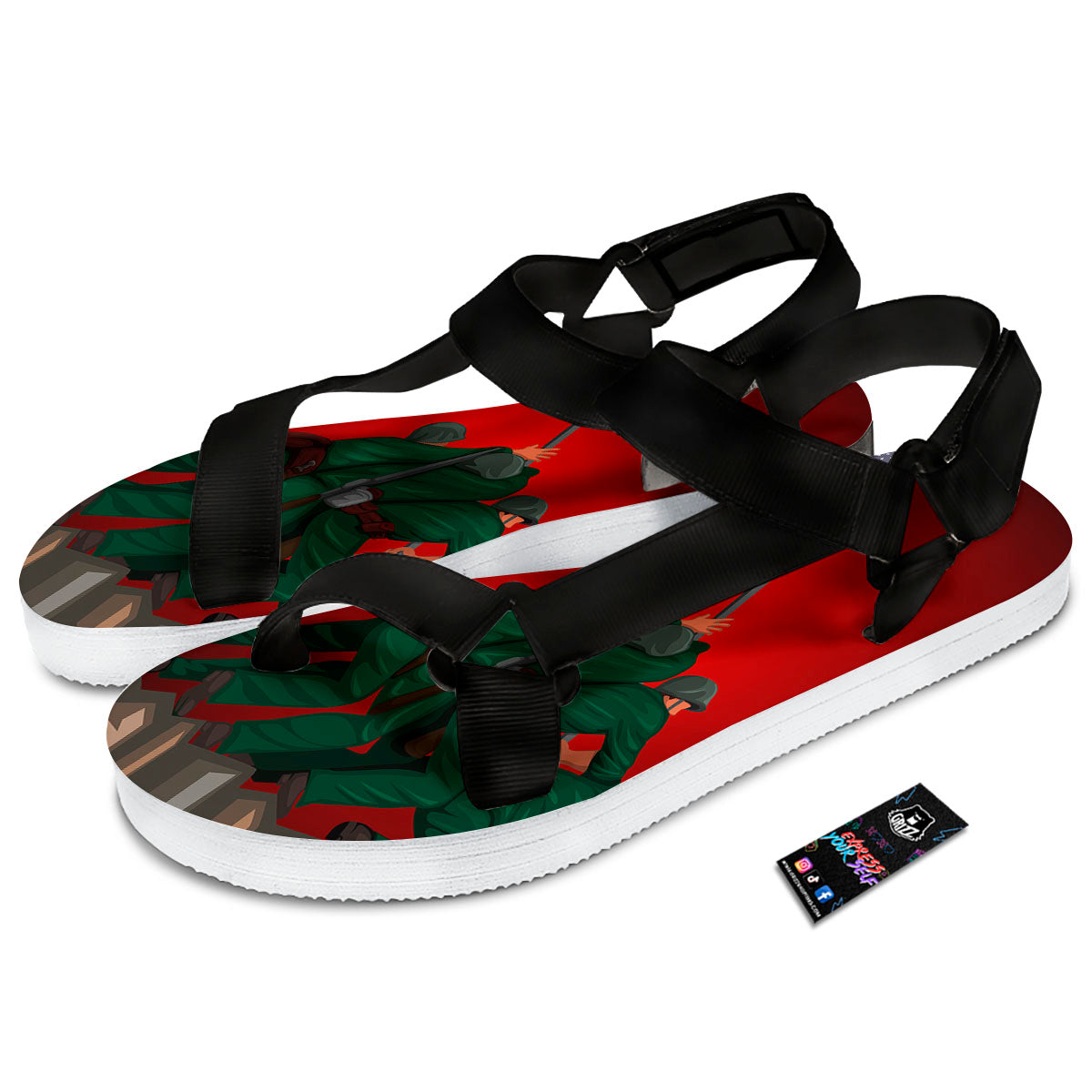 War Memorial American Print Black Open Toe Sandals-grizzshop