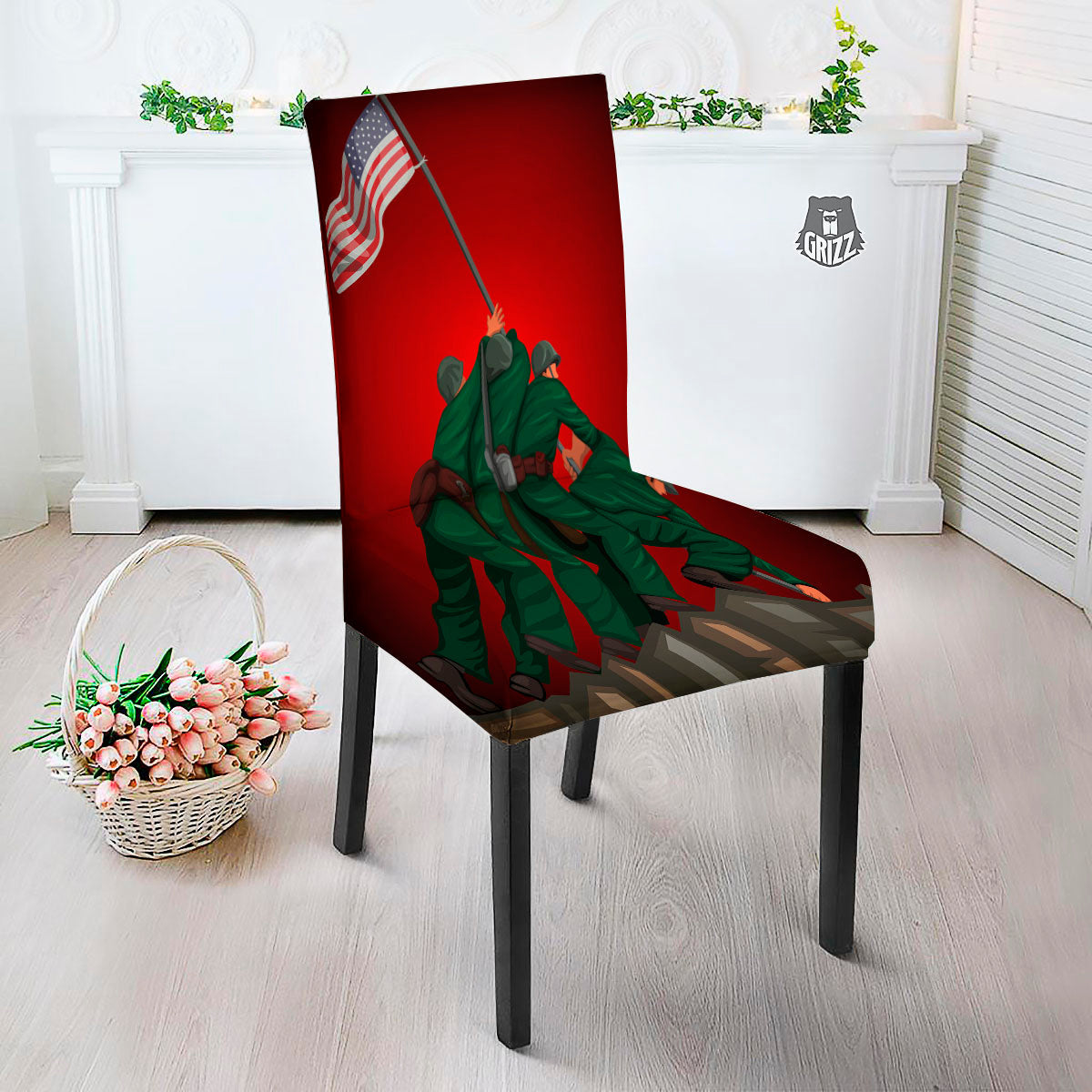War Memorial American Print Dining Chair Slipcover-grizzshop