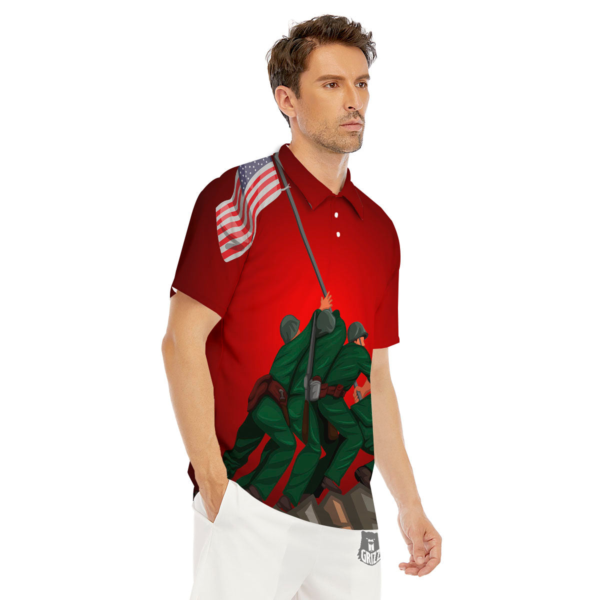 War Memorial American Print Men's Golf Shirts-grizzshop