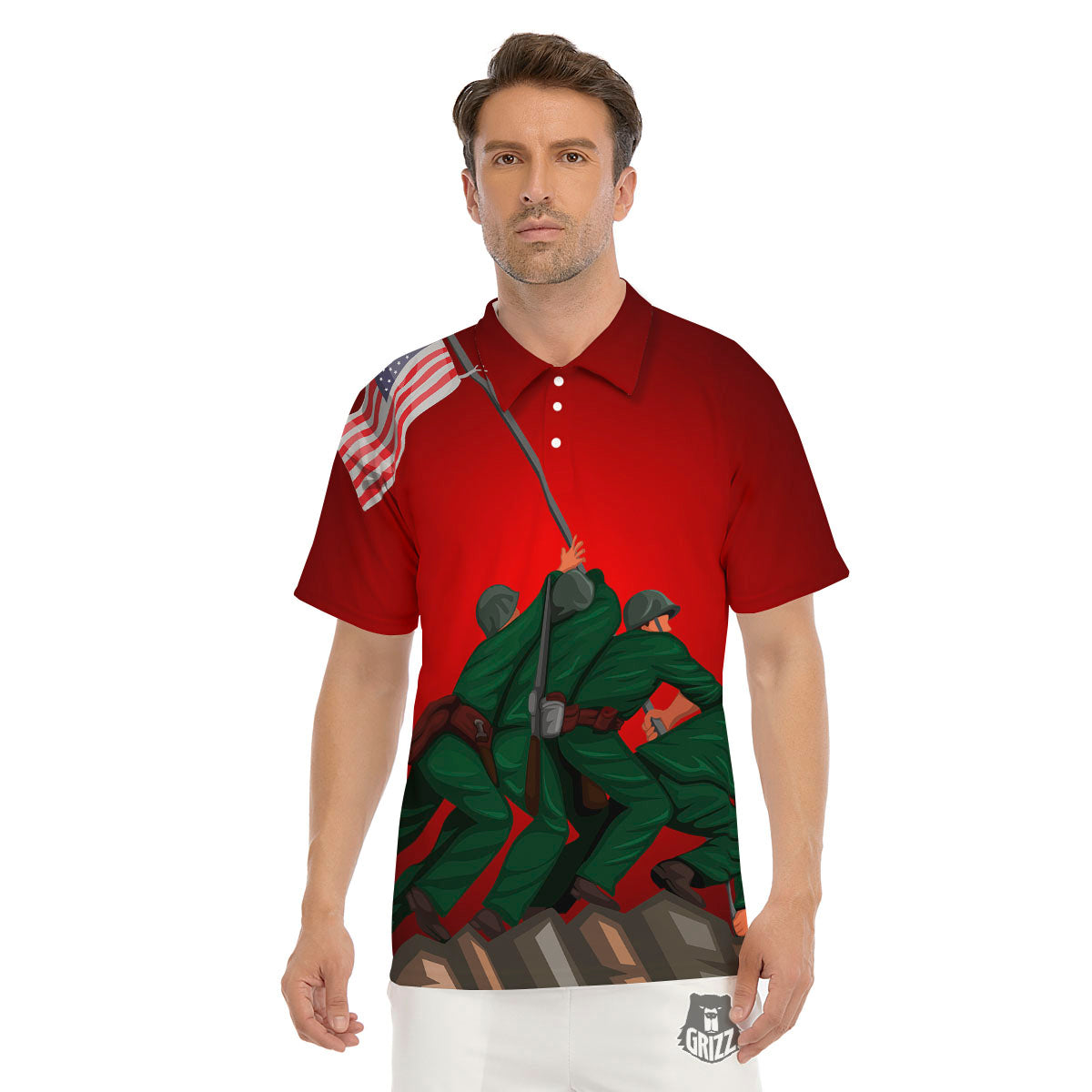 War Memorial American Print Men's Golf Shirts-grizzshop