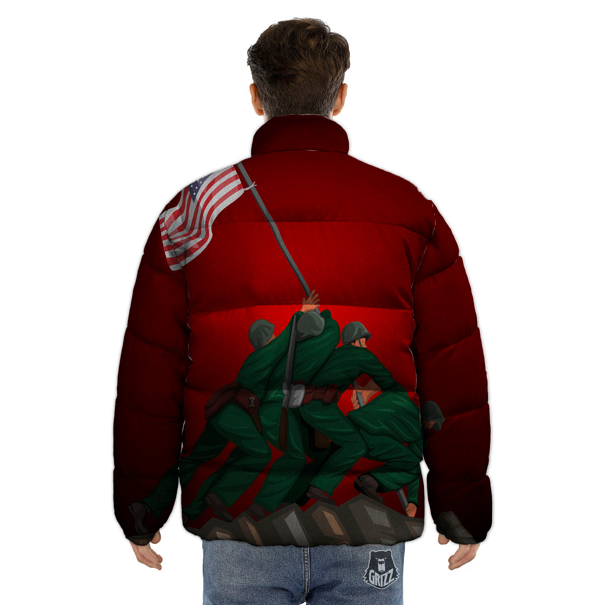 War Memorial American Print Puffer Jacket-grizzshop