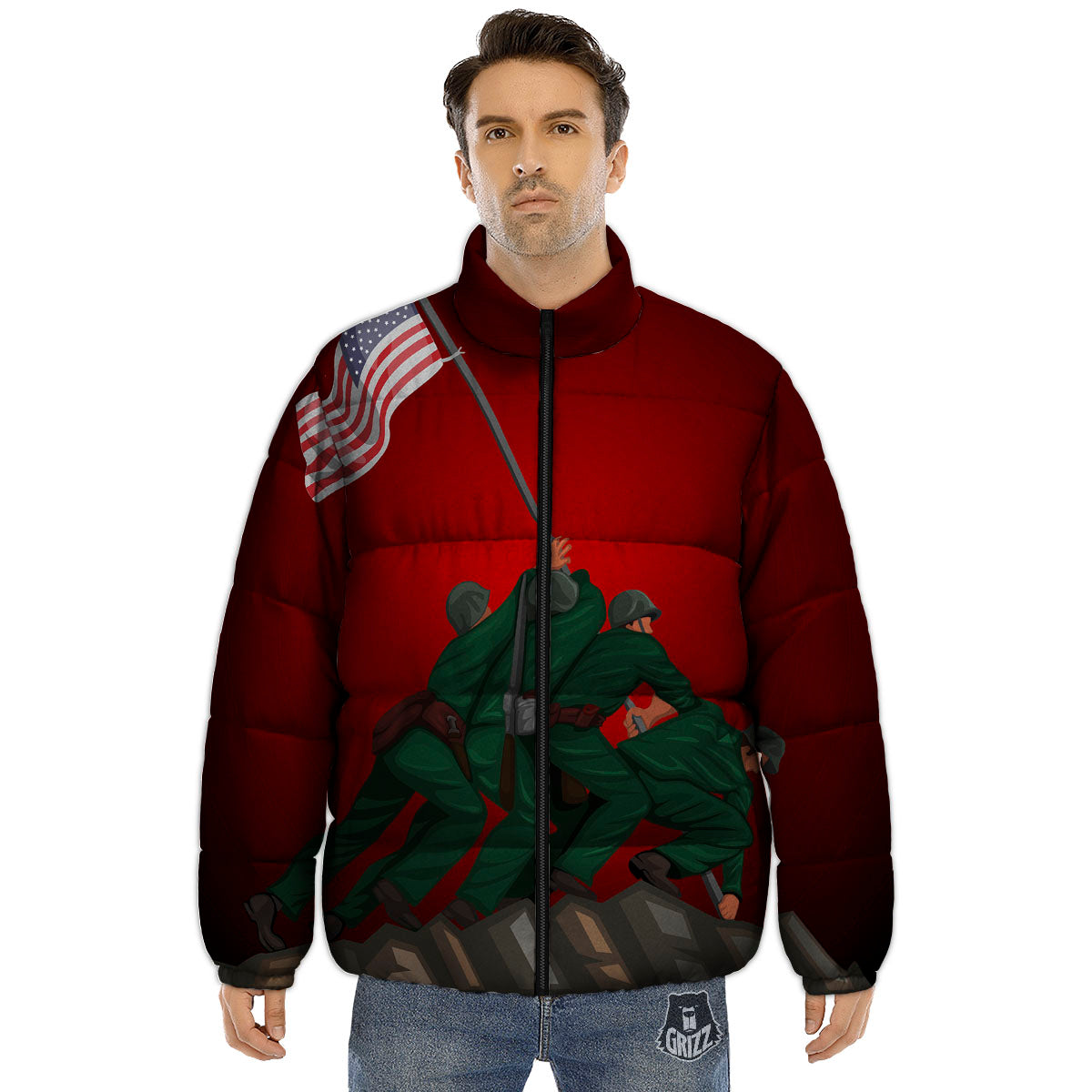 War Memorial American Print Puffer Jacket-grizzshop