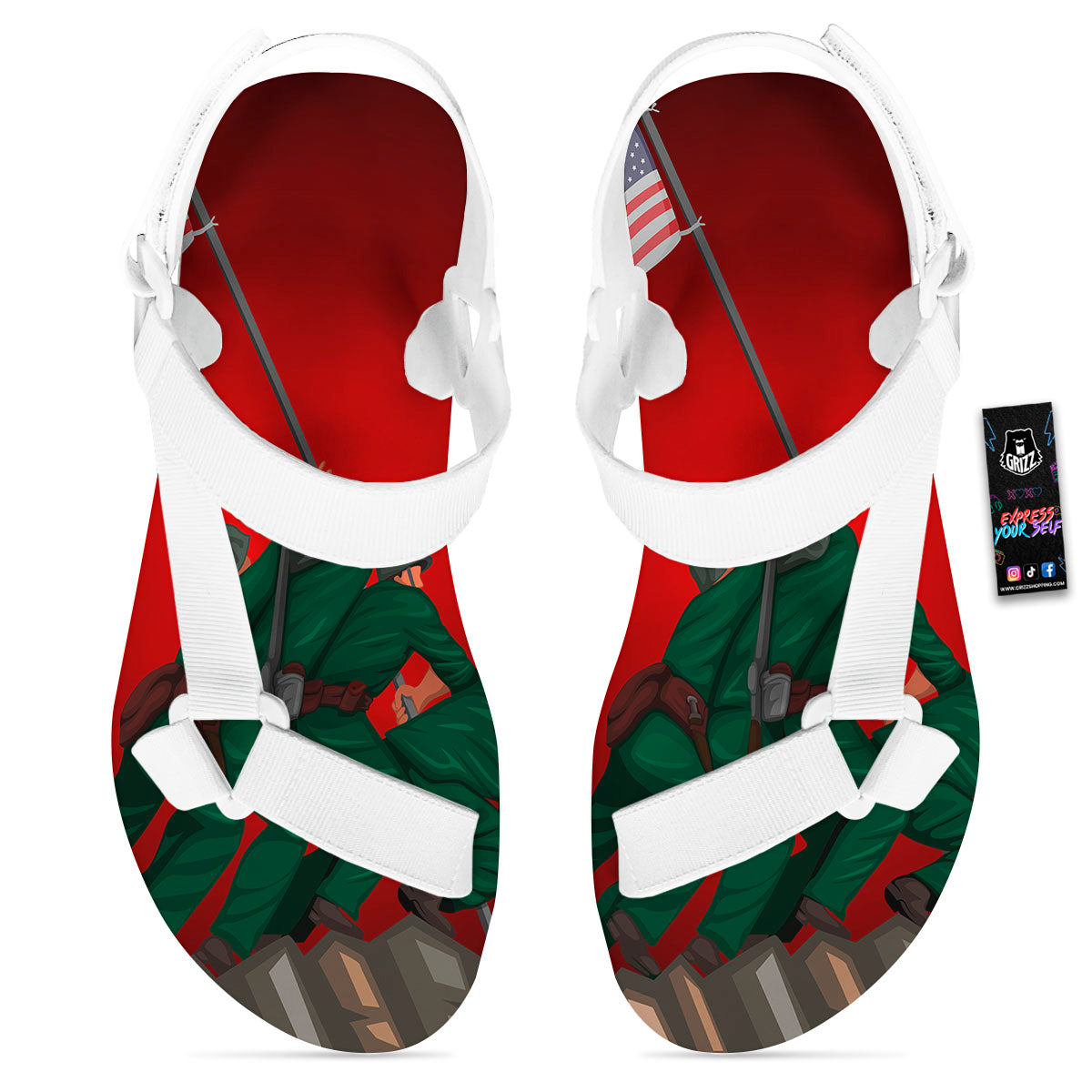 War Memorial American Print White Open Toe Sandals-grizzshop