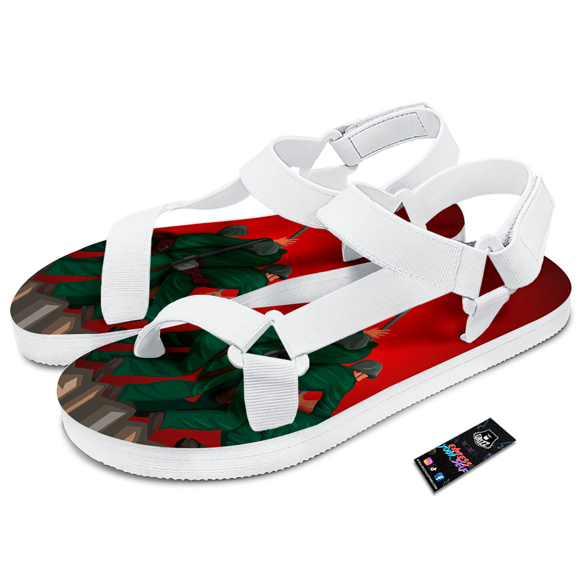 War Memorial American Print White Open Toe Sandals-grizzshop