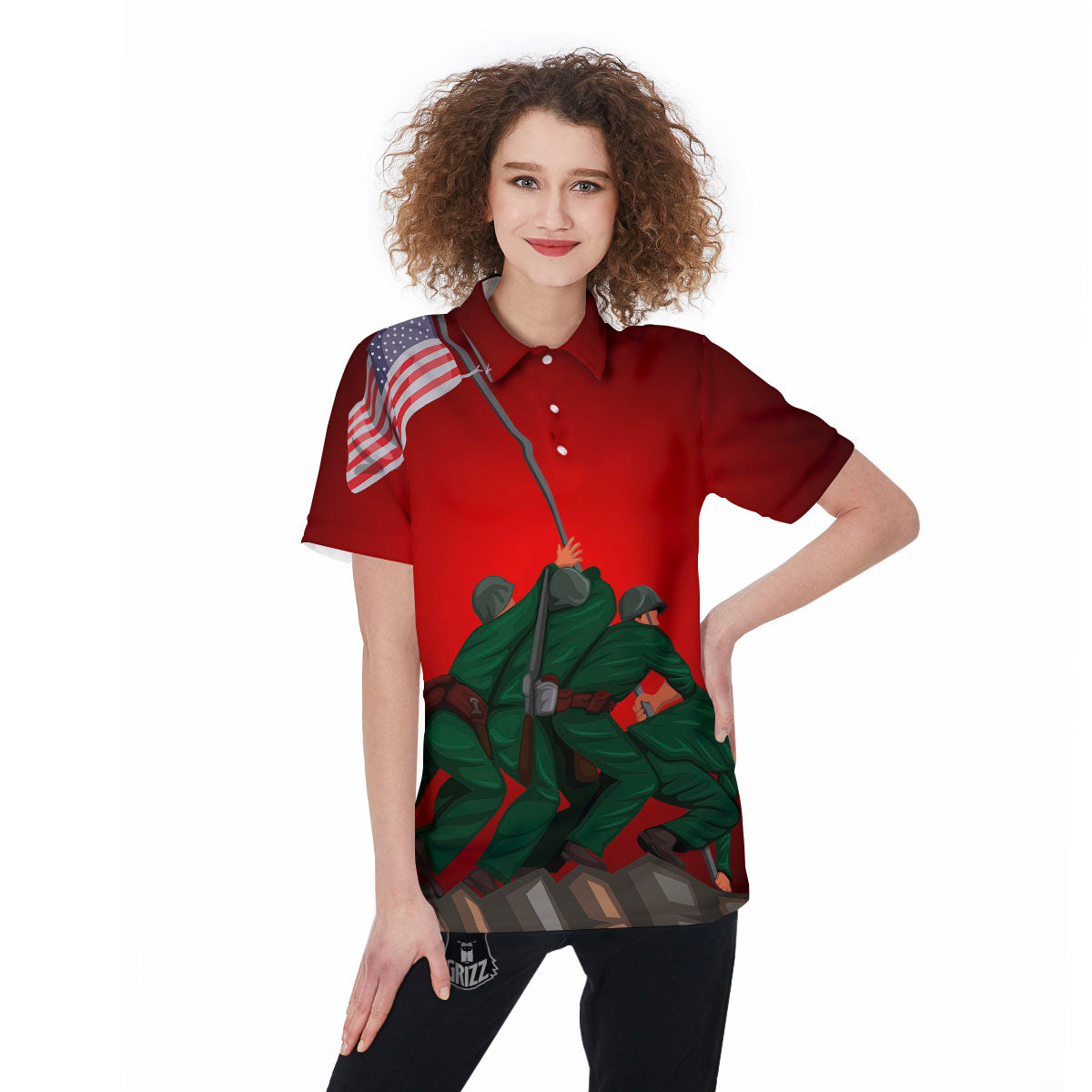 War Memorial American Print Women's Golf Shirts-grizzshop