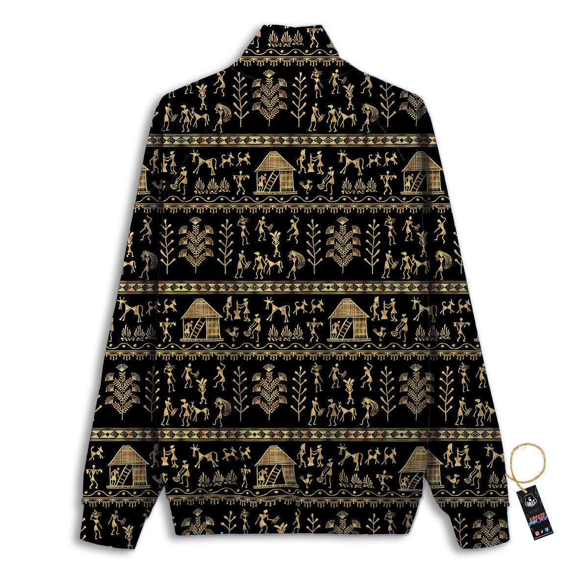 Warli Gold And Black Print Pattern Track Jacket-grizzshop