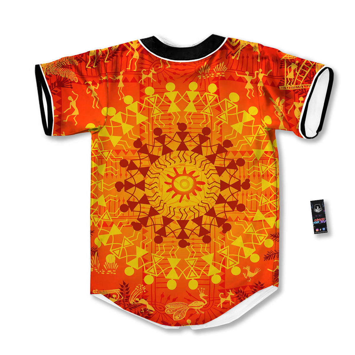 Warli Tribal Ancient Indian Print Baseball Jersey-grizzshop