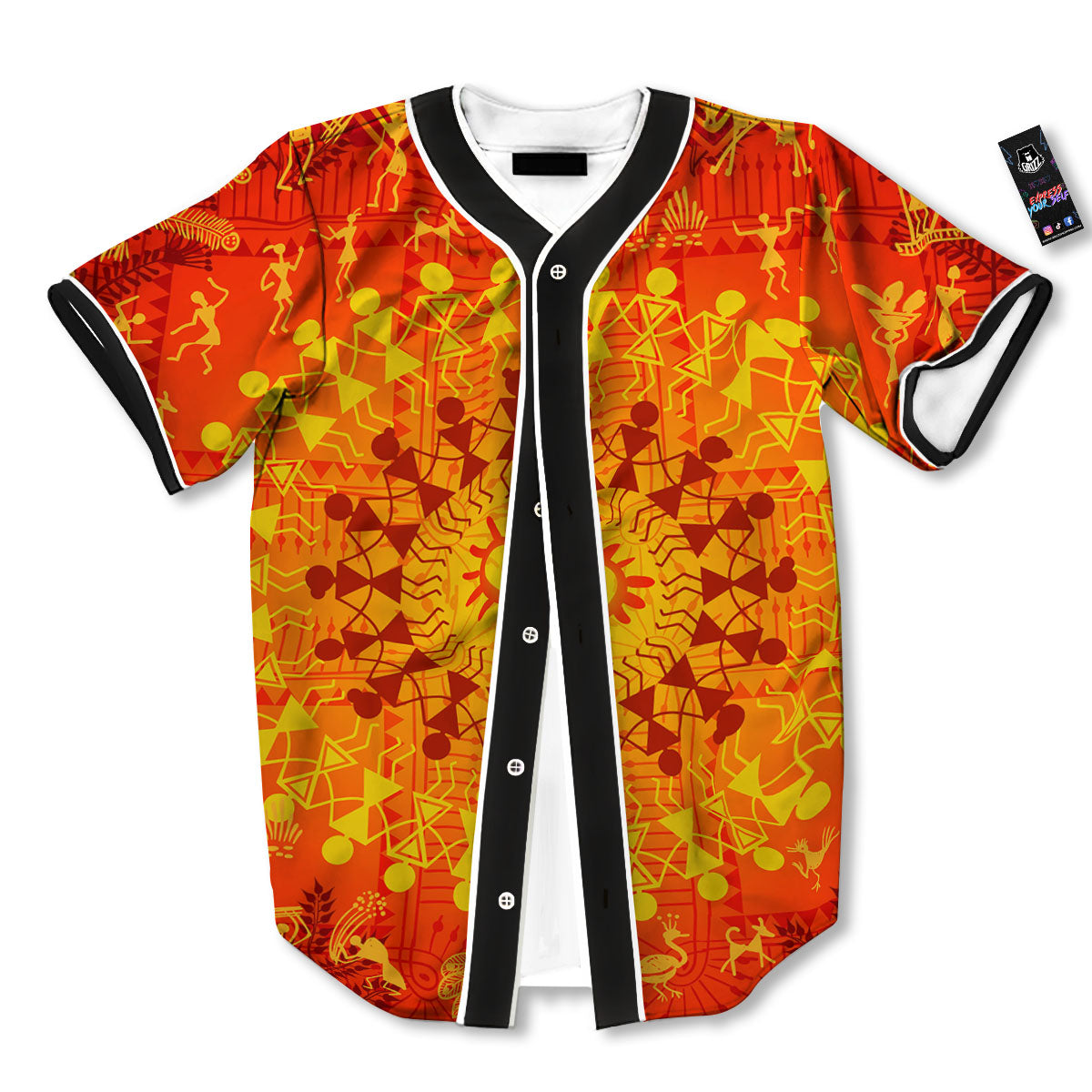 Warli Tribal Ancient Indian Print Baseball Jersey-grizzshop