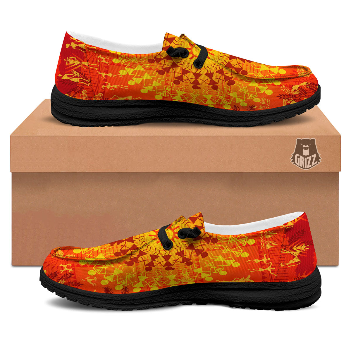Warli Tribal Ancient Indian Print Black Loafers-grizzshop