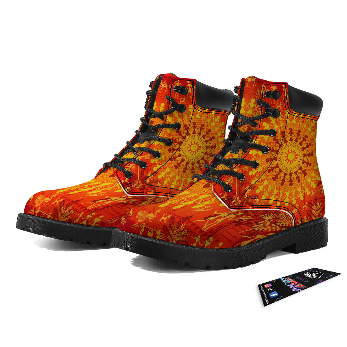 Warli Tribal Ancient Indian Print Boots-grizzshop