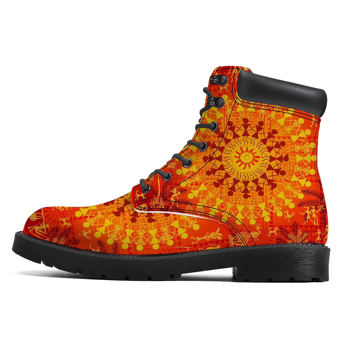 Warli Tribal Ancient Indian Print Boots-grizzshop