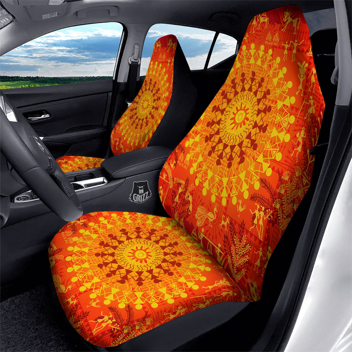 Warli Tribal Ancient Indian Print Car Seat Covers-grizzshop