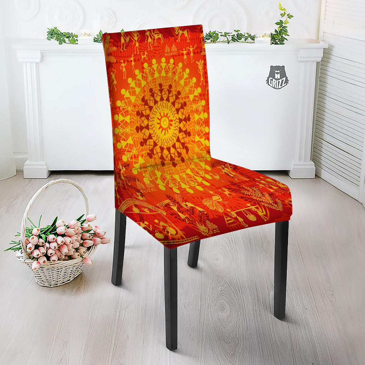 Warli Tribal Ancient Indian Print Dining Chair Slipcover-grizzshop