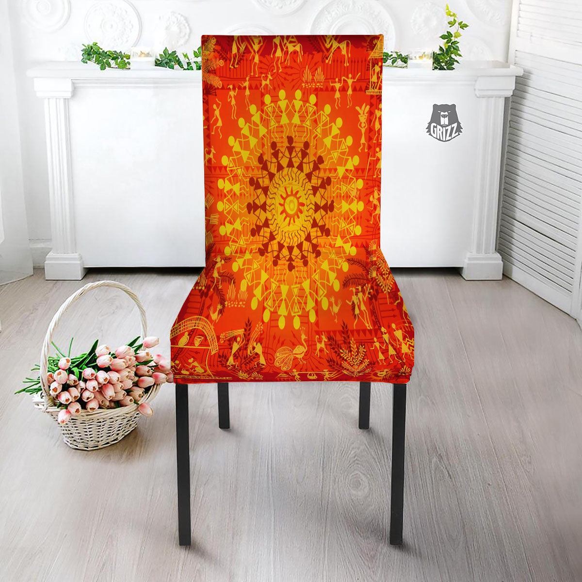 Warli Tribal Ancient Indian Print Dining Chair Slipcover-grizzshop