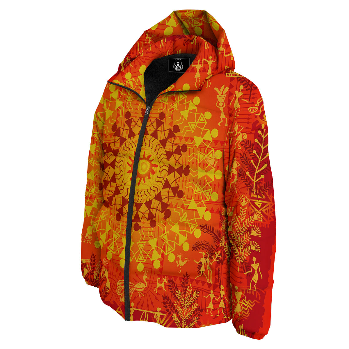 Warli Tribal Ancient Indian Print Down Jacket-grizzshop
