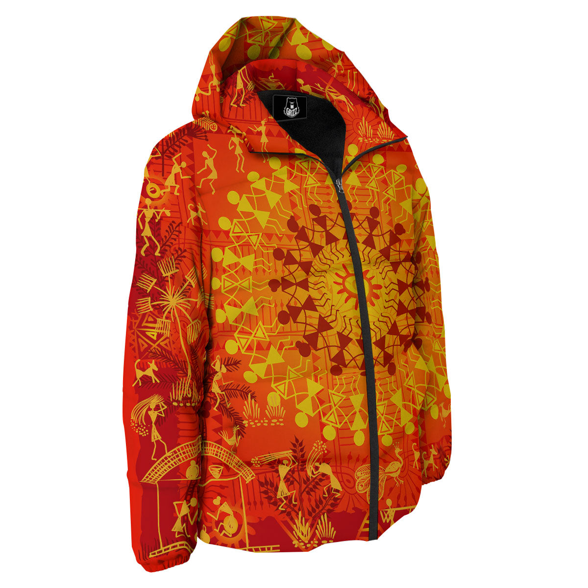Warli Tribal Ancient Indian Print Down Jacket-grizzshop