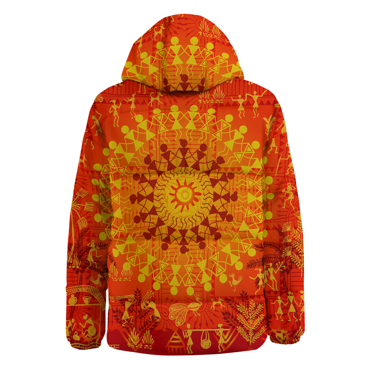 Warli Tribal Ancient Indian Print Down Jacket-grizzshop