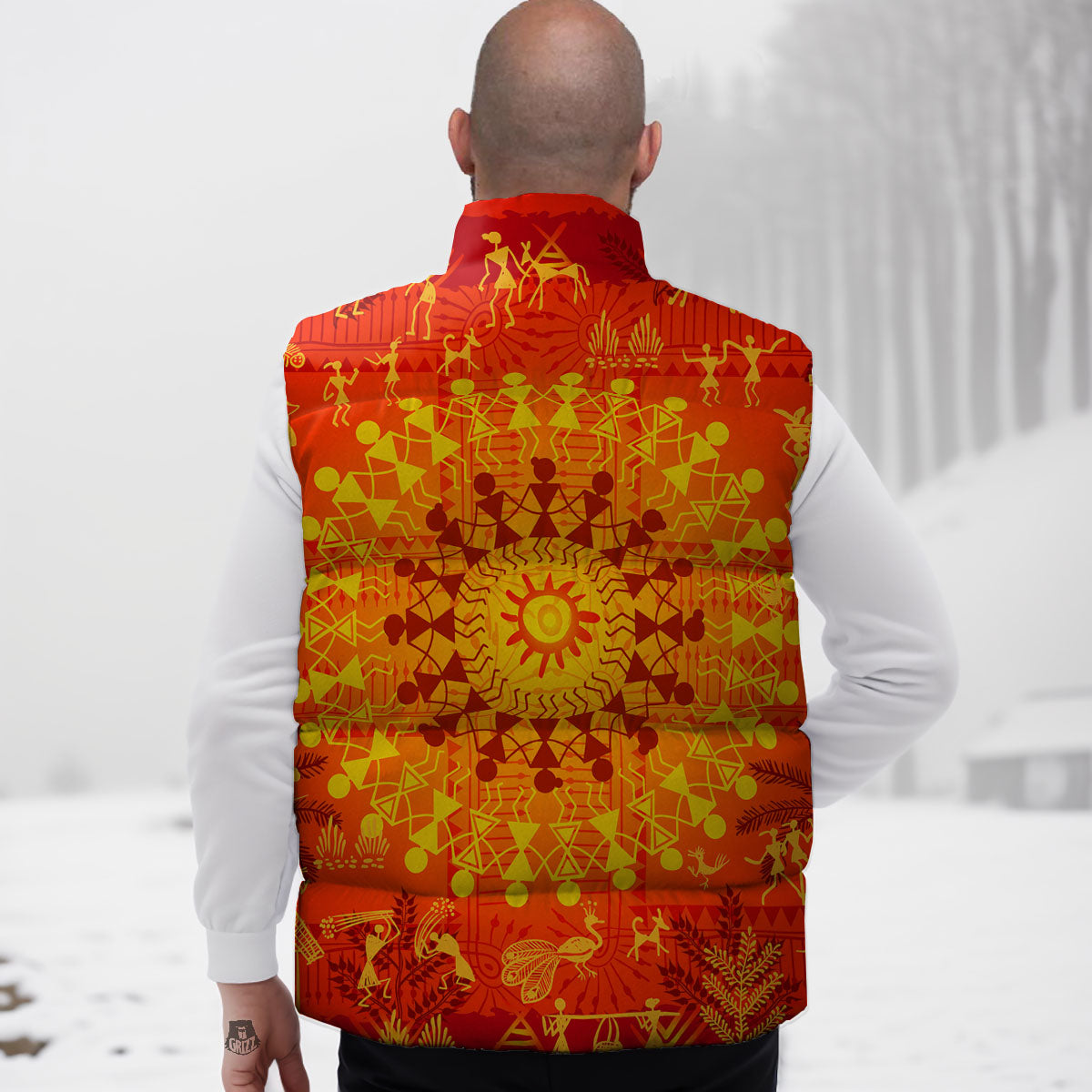 Warli Tribal Ancient Indian Print Down Vest