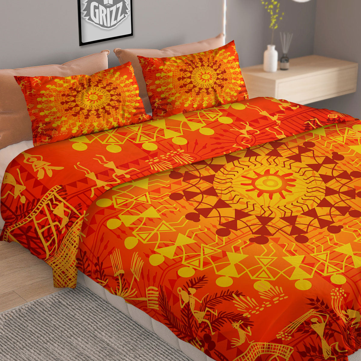 Warli Tribal Ancient Indian Print Duvet Cover Bedding Set