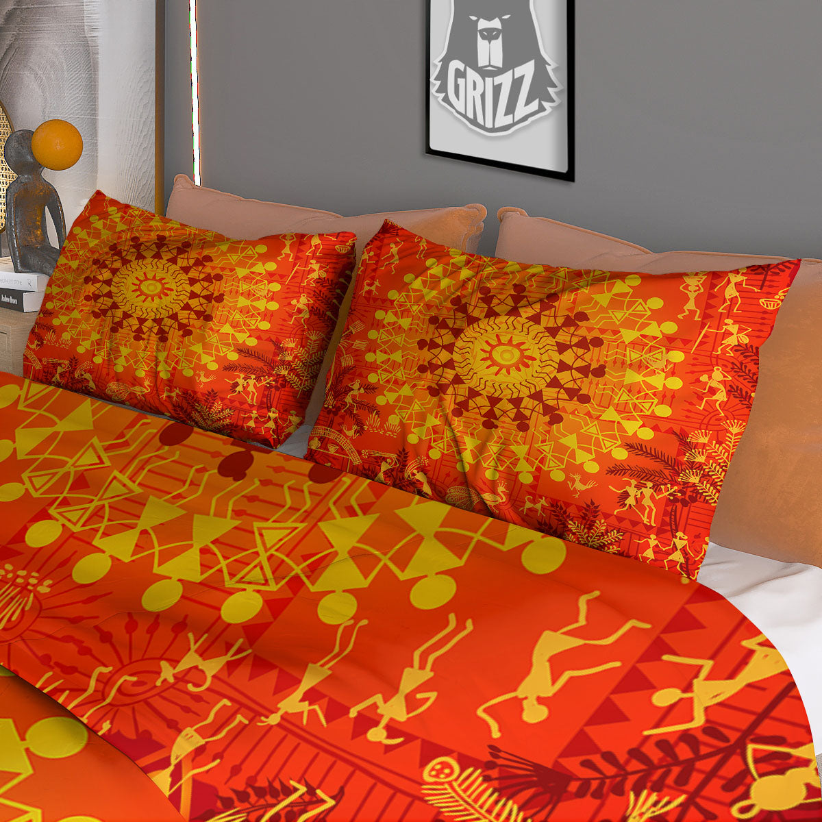 Warli Tribal Ancient Indian Print Duvet Cover Bedding Set