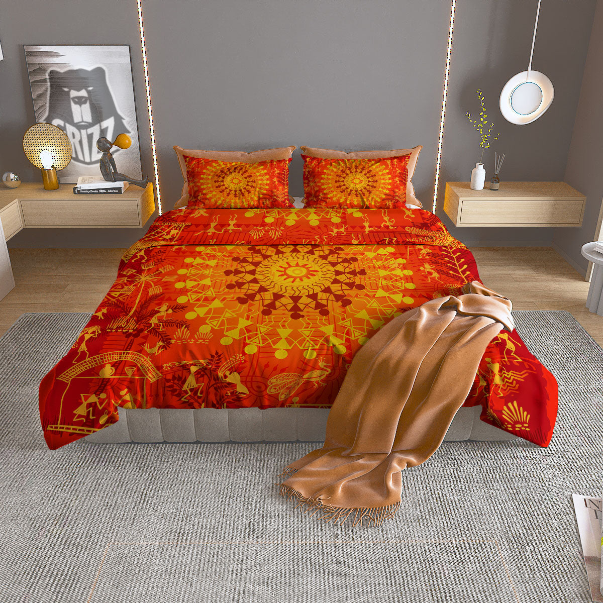 Warli Tribal Ancient Indian Print Duvet Cover Bedding Set