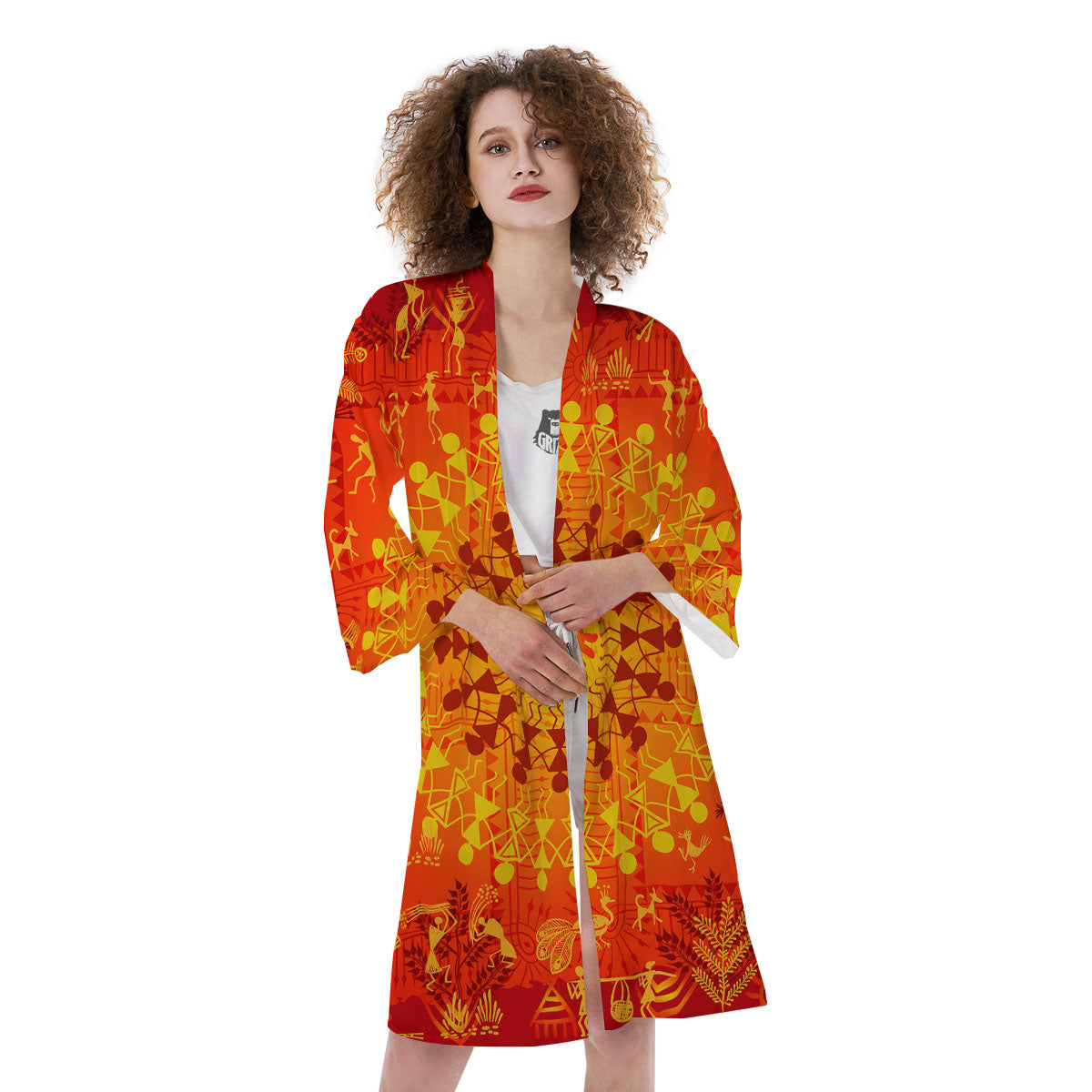 Warli Tribal Ancient Indian Print Kimono-grizzshop