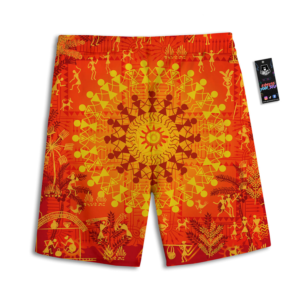 Warli Tribal Ancient Indian Print Men's Athletic Shorts