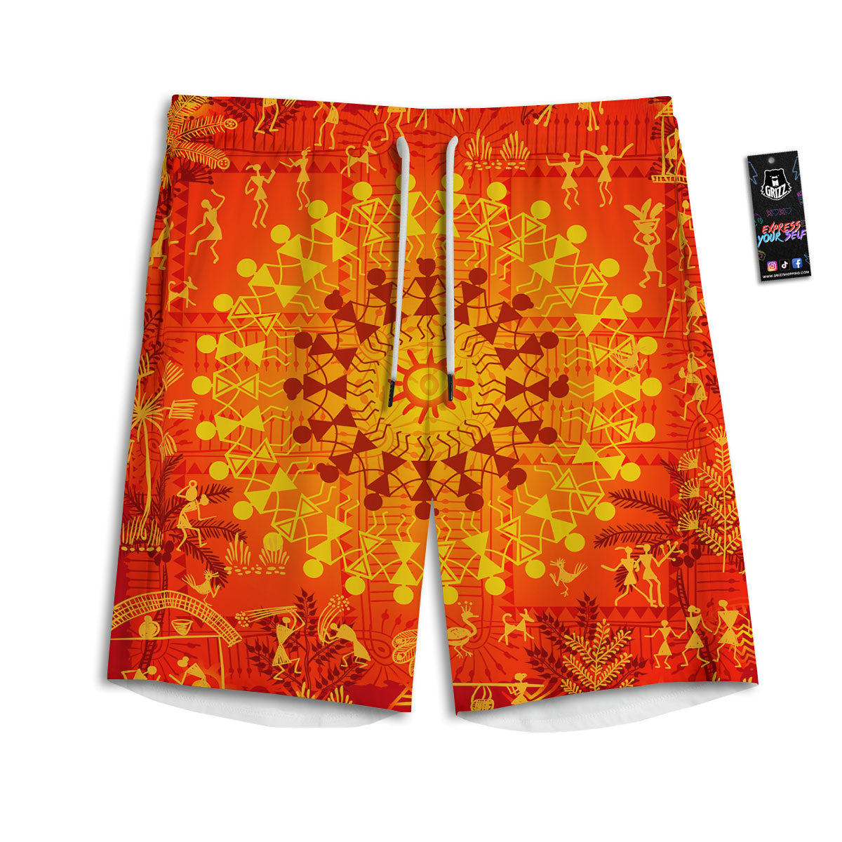 Warli Tribal Ancient Indian Print Men's Athletic Shorts