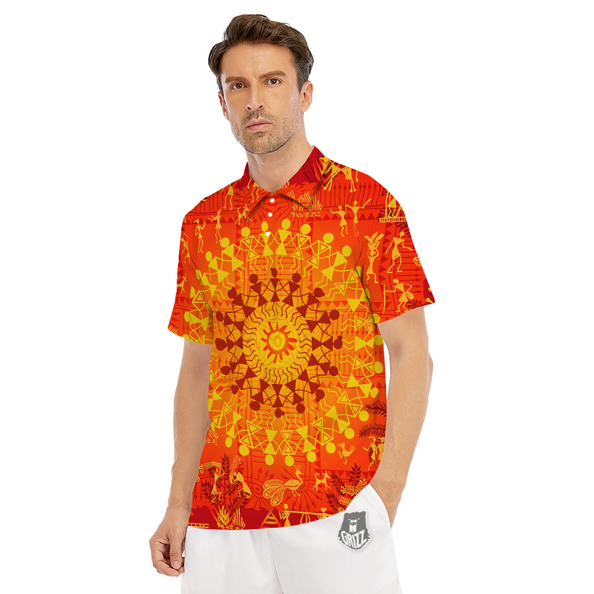 Warli Tribal Ancient Indian Print Men's Golf Shirts-grizzshop